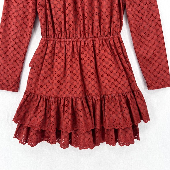 ULLA JOHNSON Dress Womens 2 Umber Red Josette Broderie Anglaise Eyelet Cotton - Picture 10 of 16